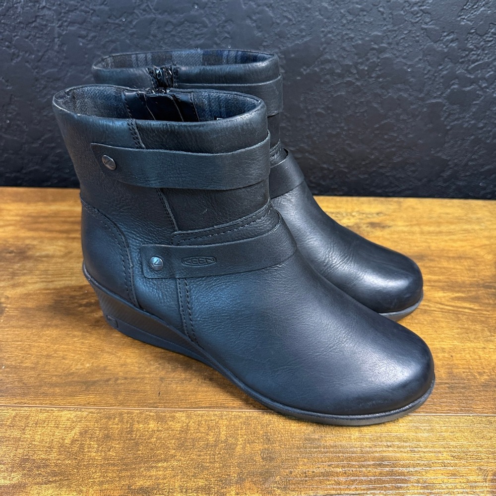 KEEN Tyretread 1013732 Black Leather Wedge Ankle Boot Womens Size 10.5 US